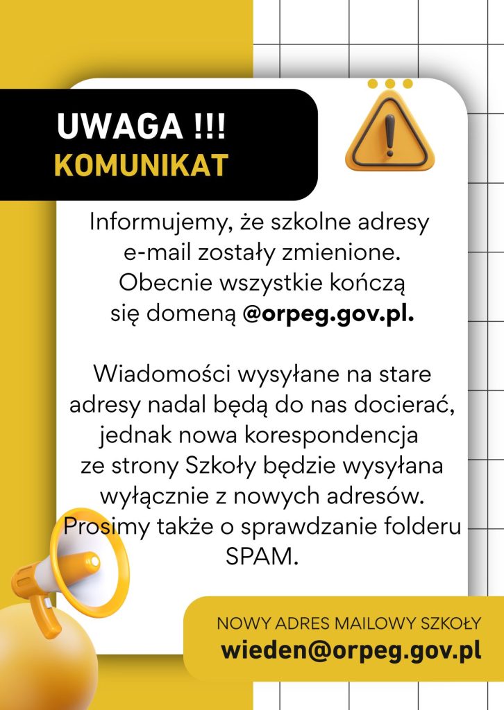 Uwaga- zmiana adresu mailowego