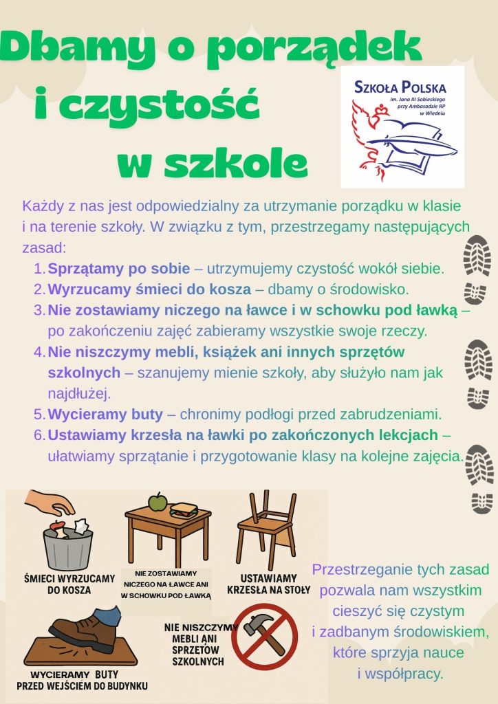 Dbajmy o porządek i czystość w szkole !!!